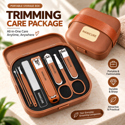 Premium 8-Piece Manicure and Pedicure Set – Stainless Steel Nail Clippers & Grooming Kit with Elegant Matte Brown Portable Travel Case